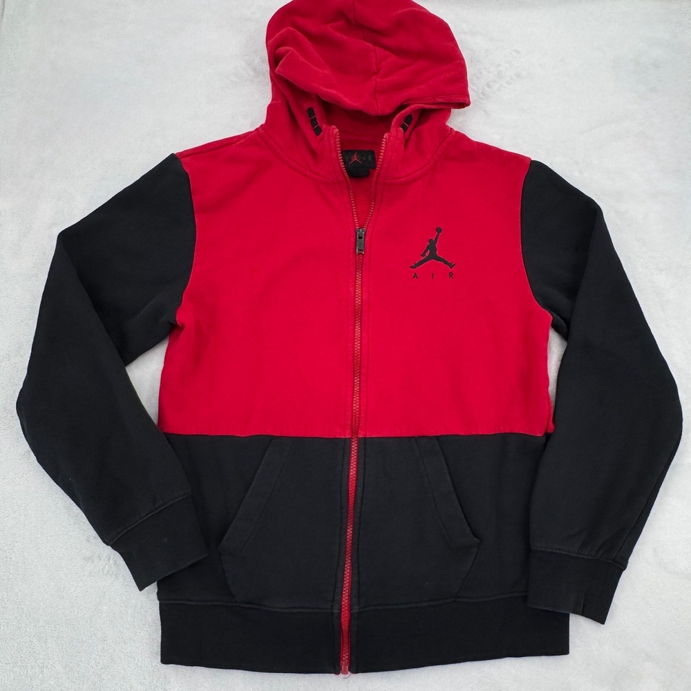 Jordan Kids Jumpman Air Full-Zip Fleece Hoodie Red Black XL Youth 13-15 Yrs Nike - Picture 1 of 6